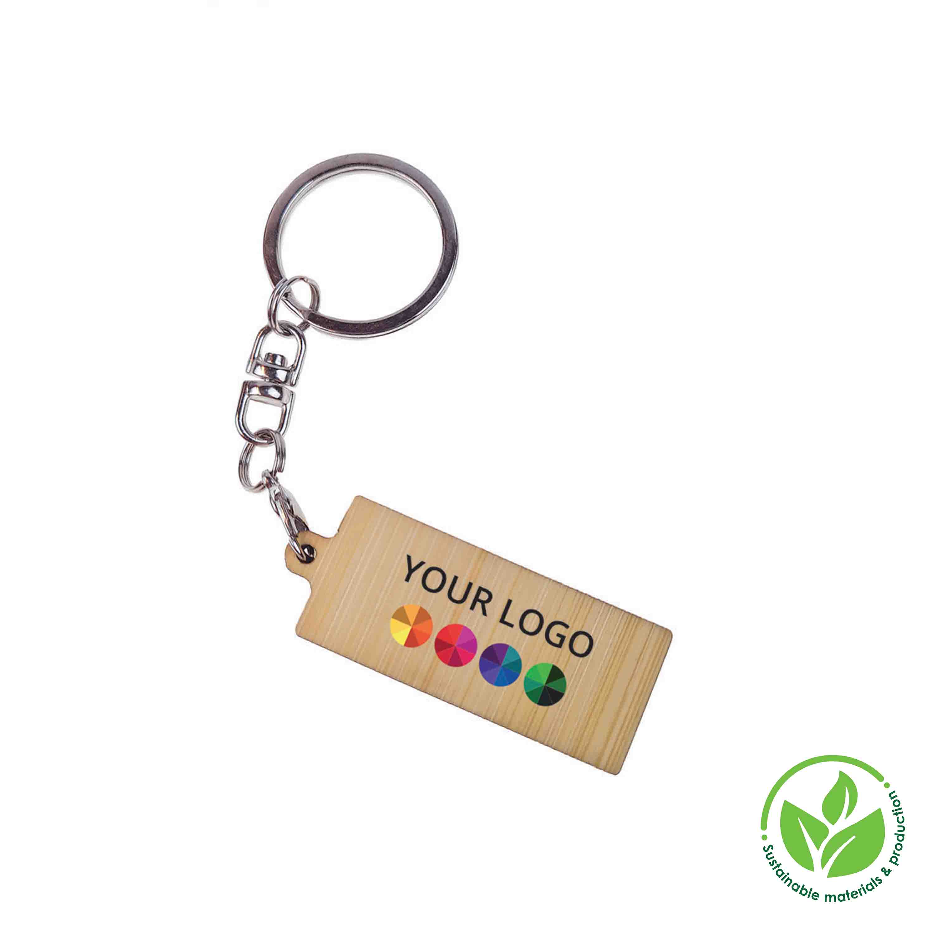 Key Ring Bamboo Rectangular 41 x 18 mm, Print in full color